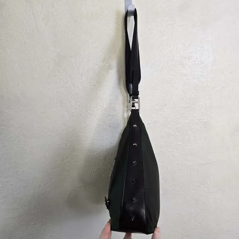 Prada Tessuto Custom Nylon Dark Green Shoulder Bag with Studs